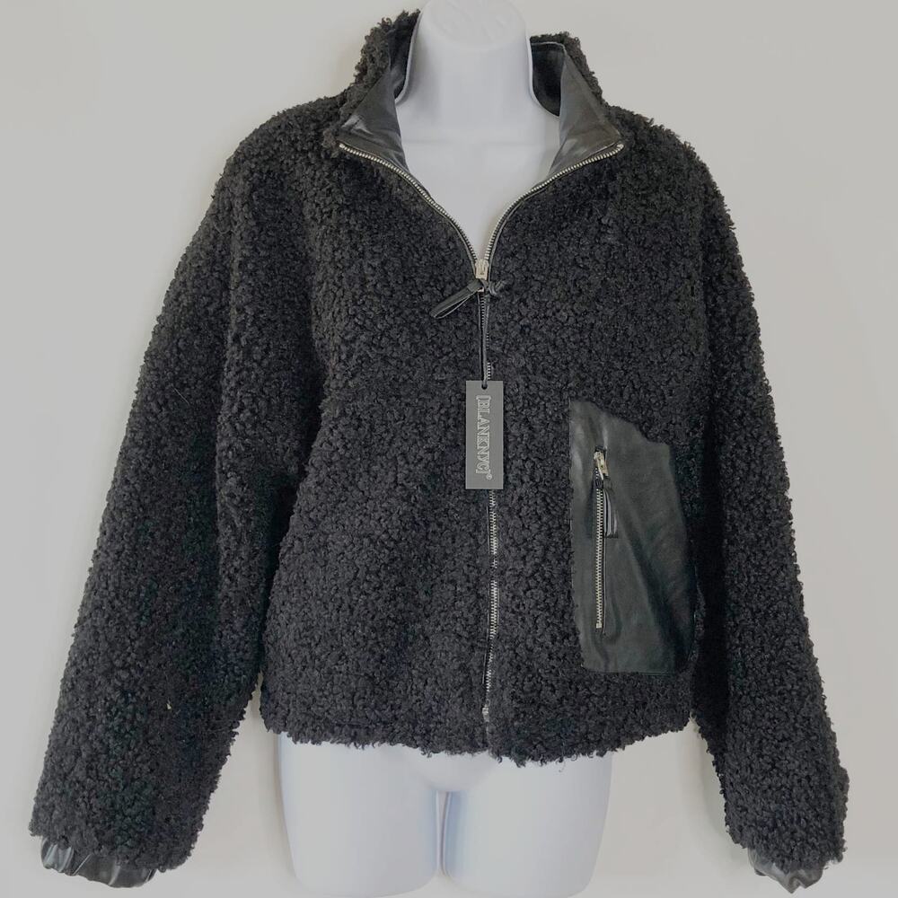 Blank NYC Jacket Large New Black Full Zip Sherpa Bomber Jacket